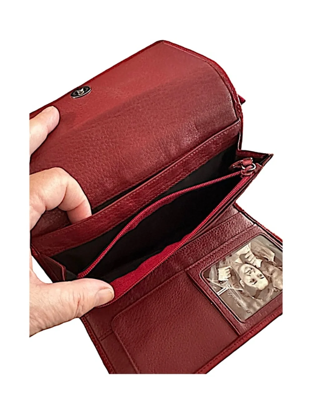 BRIGHTON Leather Crossbody Bag 7.5”x 4.5”x 2” Red & White Trifold